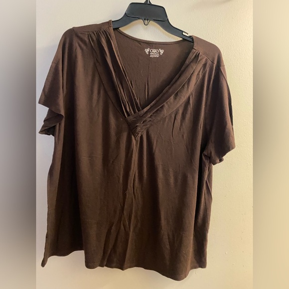 Cato Womens Dark Solid Brown V Neck Blouse Top Shirt 22/24 22W 24W Bust 52” - Picture 1 of 4